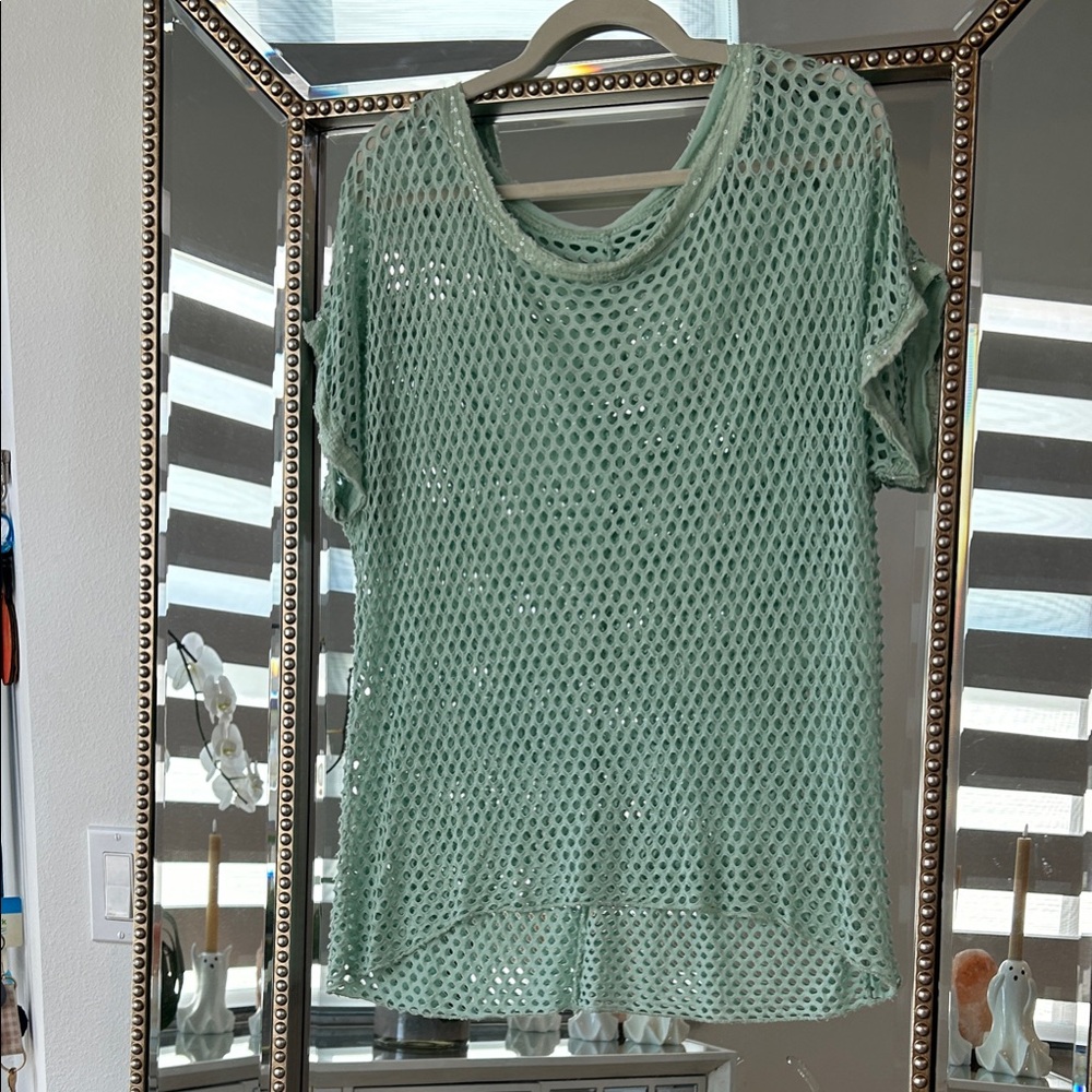 Elegant Mint Green Mesh Short Sleeve Top